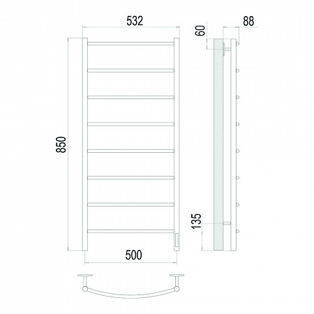 Классик П8 500х850 Электро (quick touch) Полотенцесушитель TERMINUS Сатин Череповец - фото 4