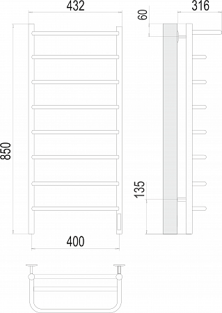 Полка П8 400х850 Электро (quick touch) Полотенцесушитель  TERMINUS Череповец - фото 3