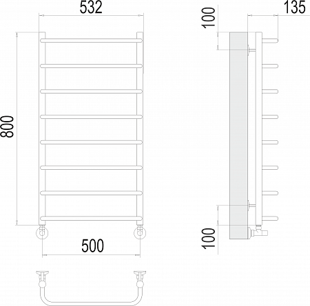 Стандарт П8 500х800  Полотенцесушитель  TERMINUS Череповец - фото 3