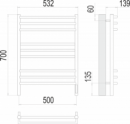 Прато П9 500х700 электро (sensor quick touch) Полотенцесушитель  TERMINUS Череповец - фото 3