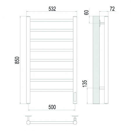 Аврора П8 500х850 Электро Полотенцесушитель TERMINUS Оружейная сталь Череповец - фото 4
