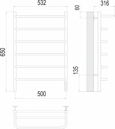 Полка П6 500х650 Электро (quick touch) Полотенцесушитель  TERMINUS Череповец - фото 3